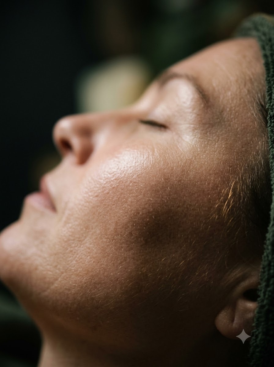 Close-up portrait of skin under soft daylight